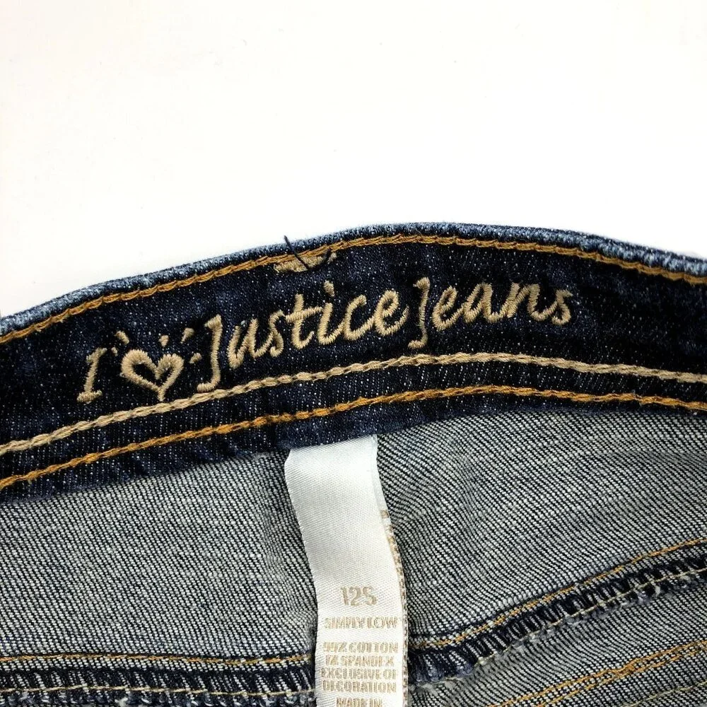 Justice Girls Size‎ 12 Capri Bermuda Jean Shorts Dark Wash Blue Flap Pocket